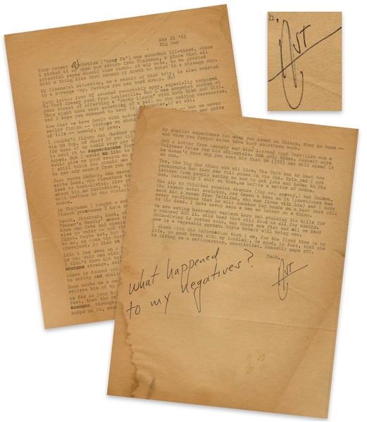 Hunter S. Thompson Letter Signed From 1961 -- Thompson Writes of His Girlfriend Getting an Abortion, ...upon our return from Tiajuana, a place that all potential papas should know about...